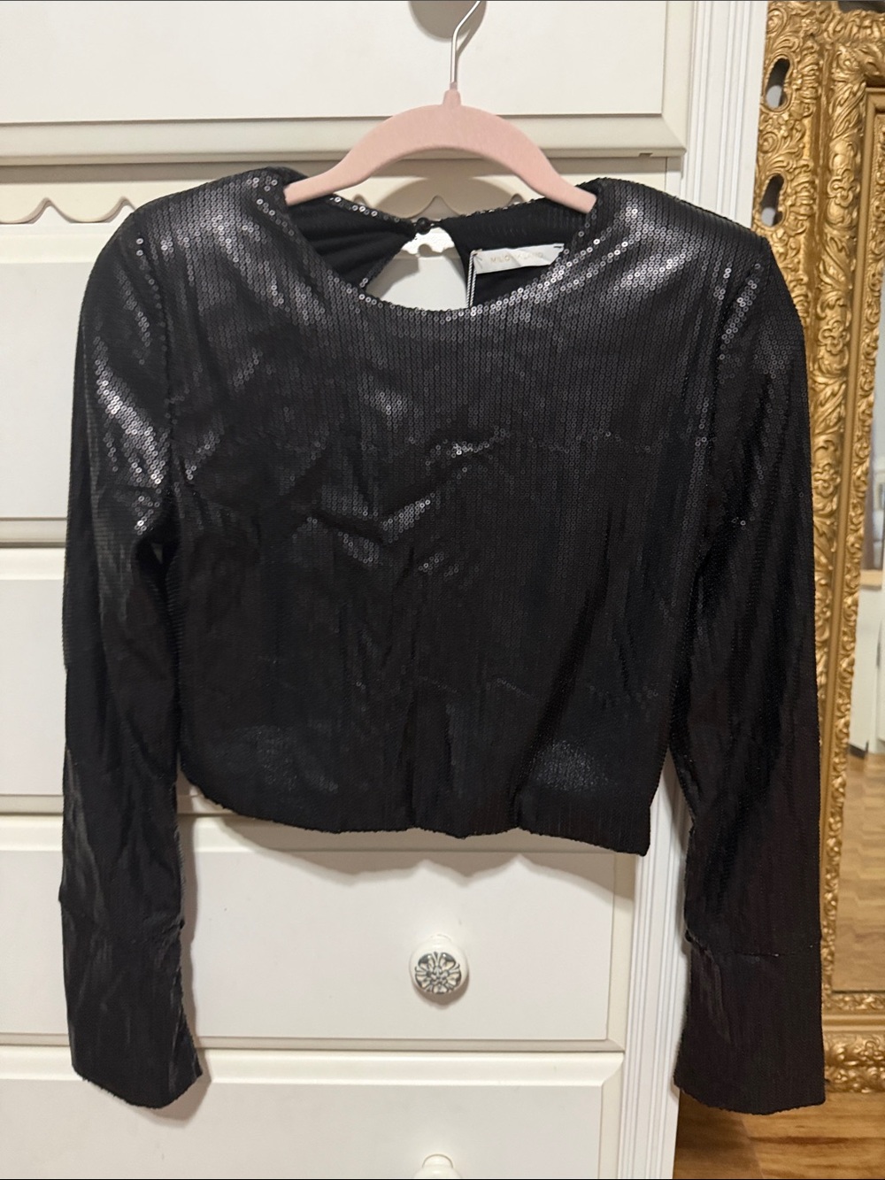 NWT Milio-Milano Black Sequin Long-Sleeve Cropped Party Top
